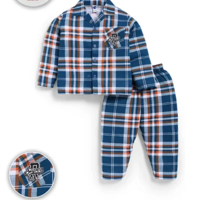 3558-14-16-18-22-24-26-28-30-32-34-36 Teddy Boys BFNS-3558 Checked Cotton Night Suit