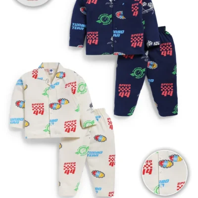 3564-Cream-14-16-18-22-24-26-28-30-32-34-36 Teddy Boys BFNS-3564 Cream Printed Cotton Night Suit
