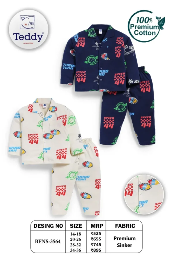 3564-blue-14-16-18-20-22-24-26-28-30-32-34-36 Teddy Boys BFNS-3564 Blue Printed Cotton Night Suit