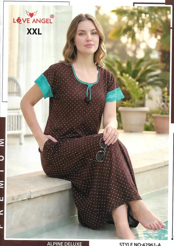 LA-42961A-XL-BR-880 Love Angel 42961A Printed Nightdress - Brown