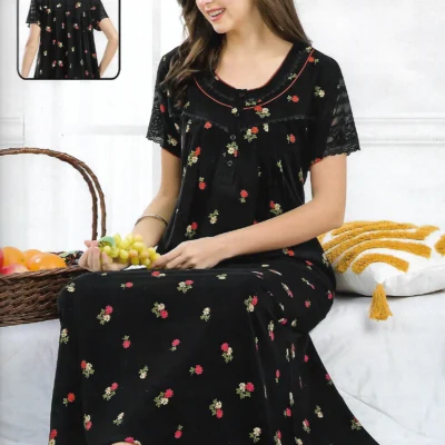 SUKANYA REYON 520656 Black Floral Nighty