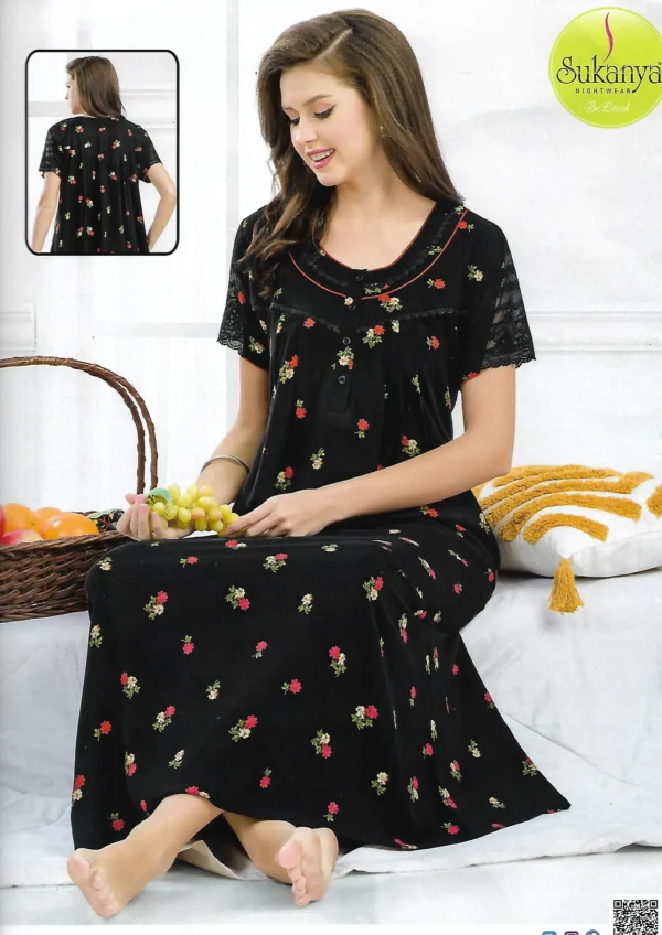 SUKANYA - REYON - 520656 - L SUKANYA REYON 520656 Black Floral Nighty