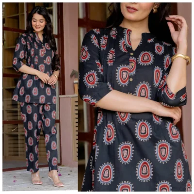 Navy Printed Cotton Co-Ord Set – Pattern 2