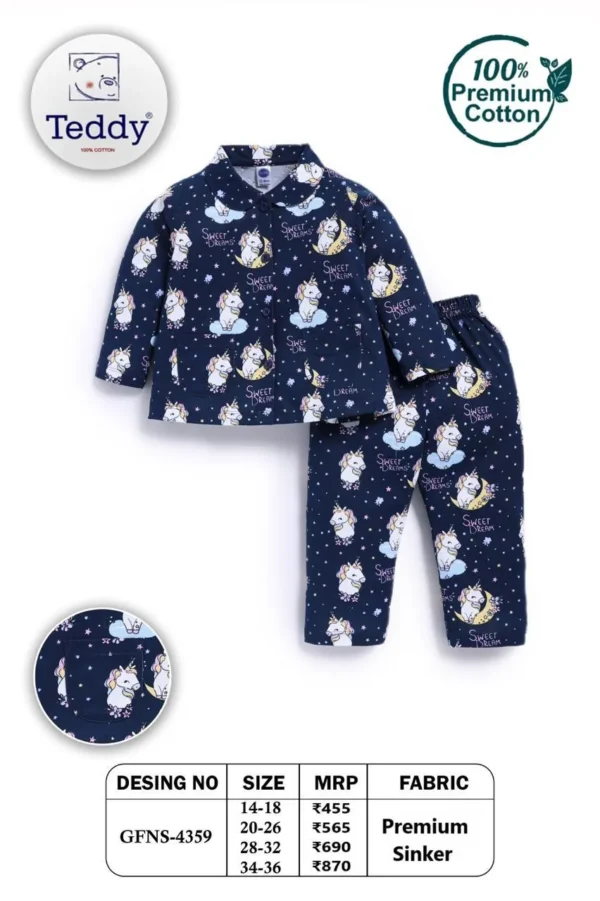 4359--nav-14-16-18-20-22-24-26-28-30-32-34-36 Teddy Girls Night Suit – Design 4359