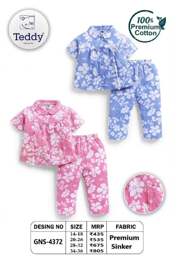 4372-pink-14-16-18-22-24-26-34-36 Teddy Girls Night Suit – Design 4372