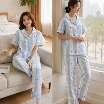 Blue heart stripes-L,XL,XXL,2-3XL-699 Blue Heart Stripes - Korean Collection 2 Piece