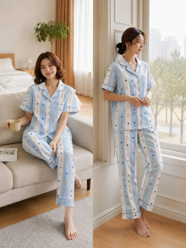 Blue heart stripes-L,XL,XXL,2-3XL-699 Blue Heart Stripes - Korean Collection 2 Piece