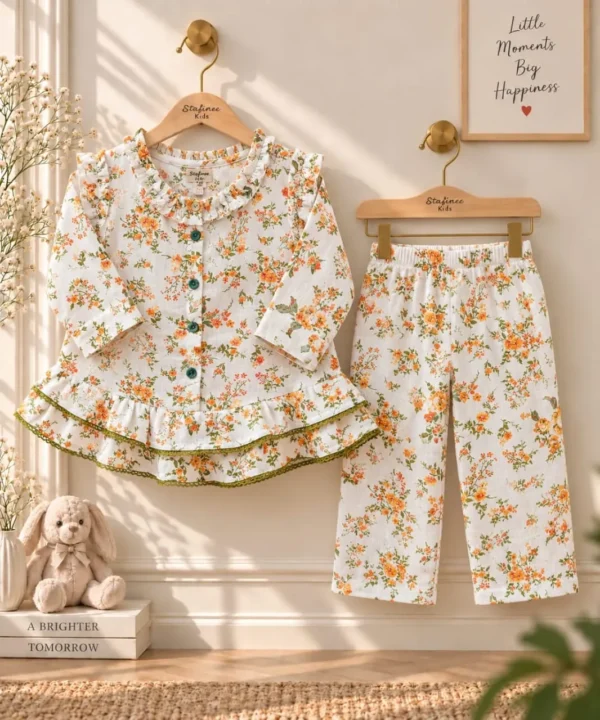 KKG-ORG-Muslin frock set-6m-3yrs-599-2 KKG Orange Muslin Frock Set