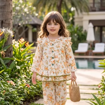 KKG-ORG-Muslin frock set-6m-3yrs-599 KKG Orange Muslin Frock Set