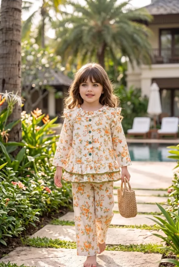 KKG-ORG-Muslin frock set-6m-3yrs-599 KKG Orange Muslin Frock Set