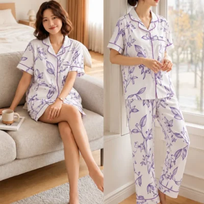 Tulips-M,L,XL-799 Swasa Signatures Korean 3 Piece Night Suit – Tulips Print