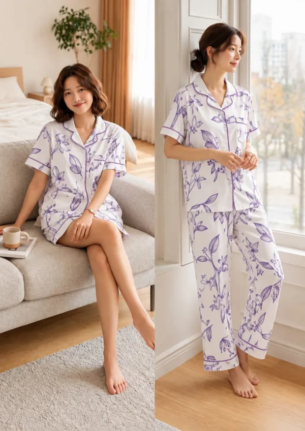 Tulips-M,L,XL-799 Swasa Signatures Korean 3 Piece Night Suit – Tulips Print